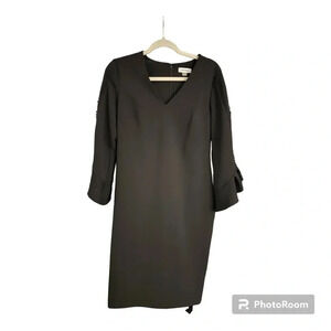 Calvin Klein Black Sheath Dress Size 8 Bell Sleeves Work Office Professional